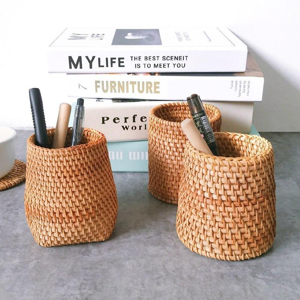 Hand-Woven Wicker Storage Container Basket