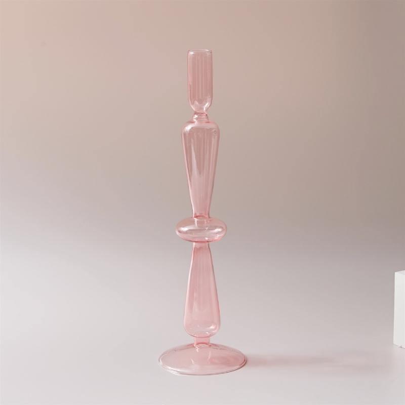 Pink Glass Taper Candle Holder & Vase Collection