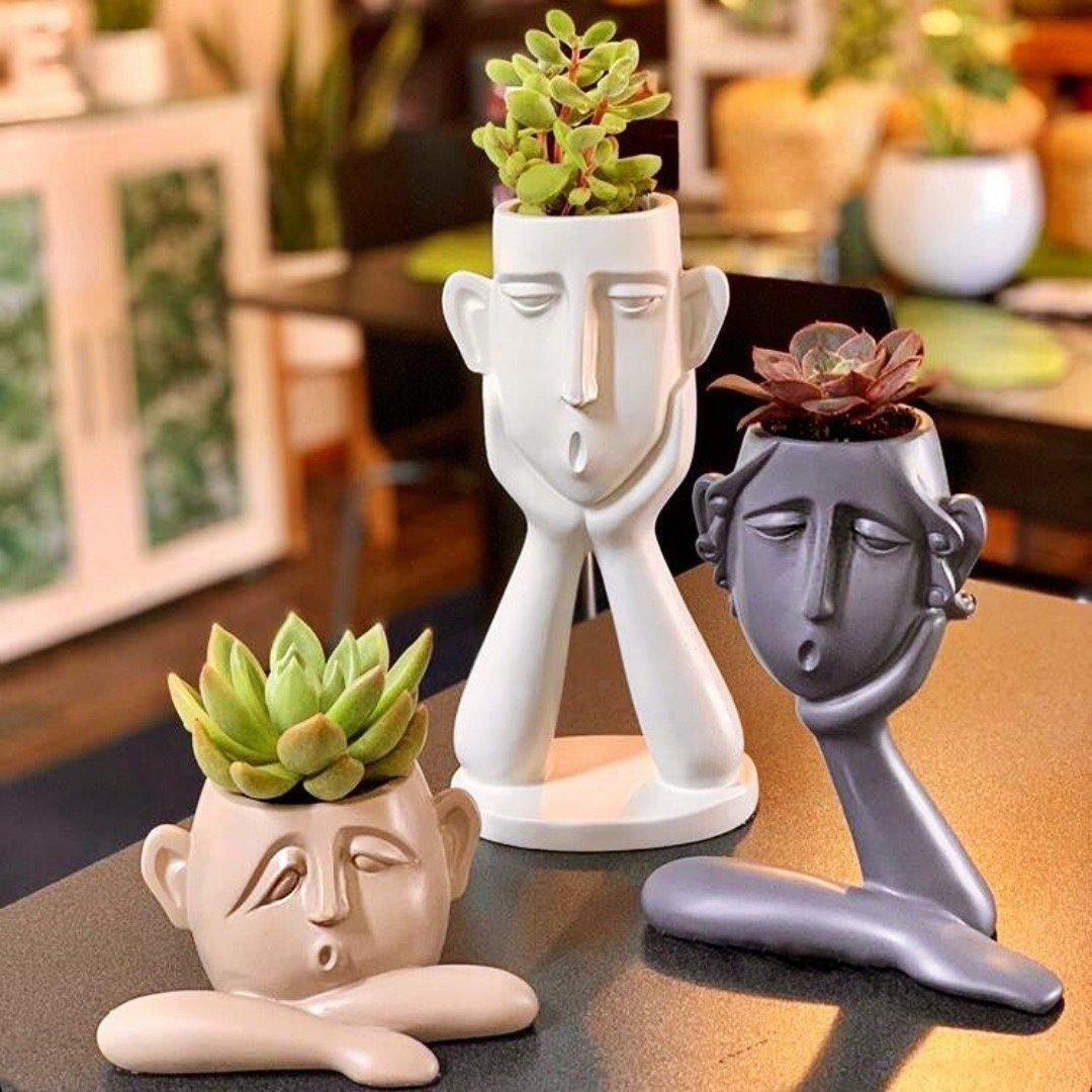 Emotional Faces Planter Sculpture Trio