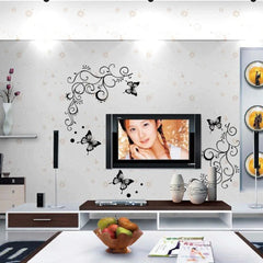 3D lowest price calssic black butterfly flower Wall sticker home decor poster flora butterflies TV wall beautiful decoration