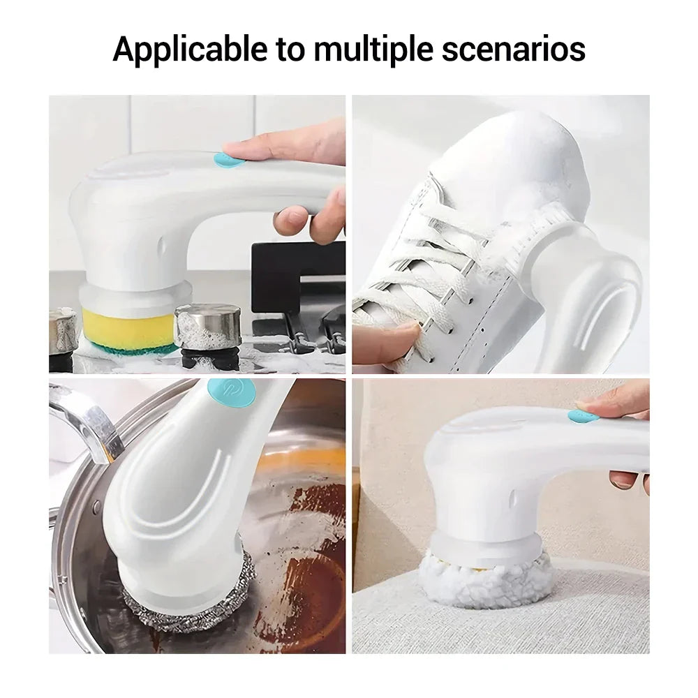 Electric Spin Scrubber Shower Bathroom Kitchen Cleaning Brush with 5 Brush Heads Handheld Cordless Portable Cleaning Tools