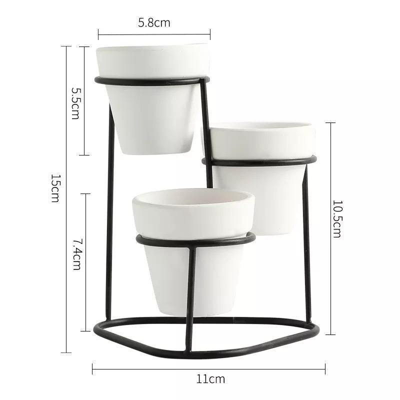 Tiered Ceramic Planters with Metal Stand