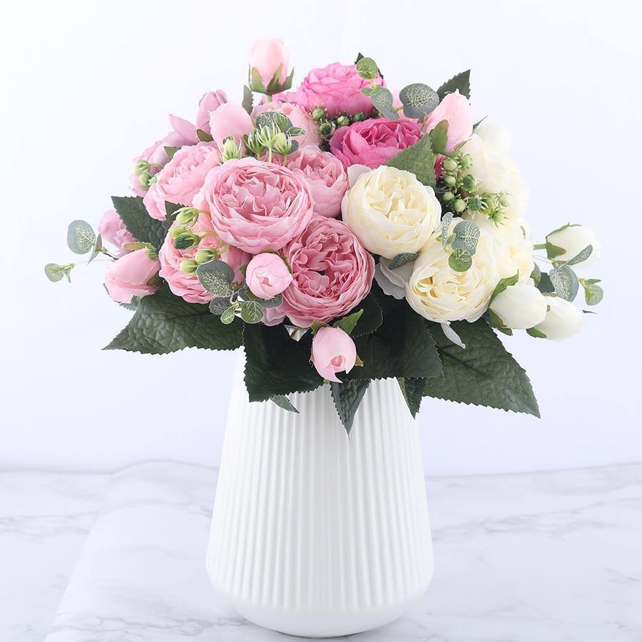 9-Piece Silk Faux Peonies Artificial Flowers