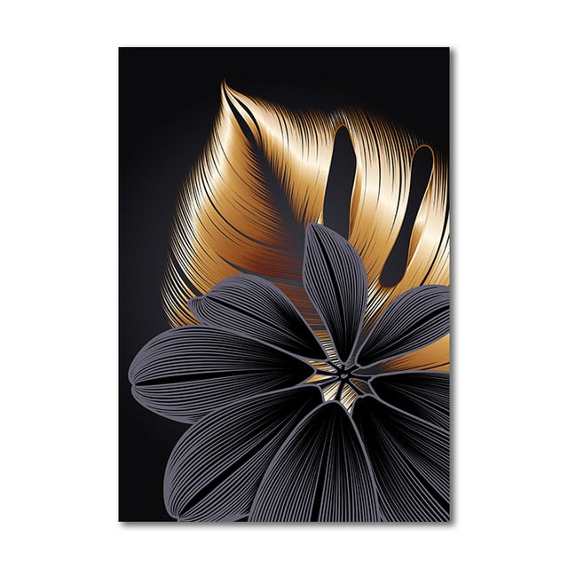 Black Golden Plant Leaf Canvas Poster