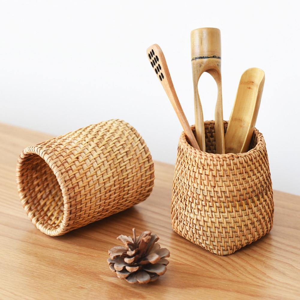 Hand-Woven Wicker Storage Container Basket