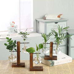 Glass Propagation Vase with Vertical Wooden Stand